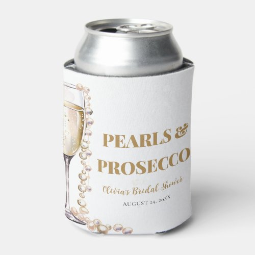Elegant Gold Pearls and Prosecco Bridal Shower Can Cooler