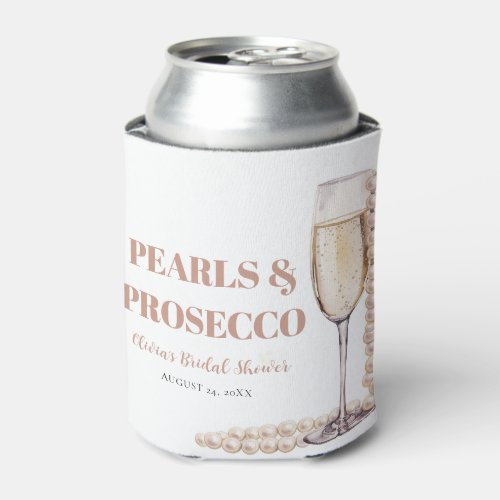Elegant Gold Pearls and Prosecco Bridal Shower Can Cooler