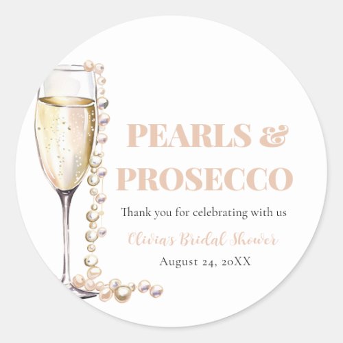 Elegant Gold Pearls and Prosecco Bridal Shower Classic Round Sticker