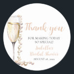 Elegant Gold Pearls and Prosecco Bridal Shower Classic Round Sticker<br><div class="desc">The Elegant Gold Pearls and Prosecco Bridal Shower Sticker is a sophisticated and stylish addition to any bridal shower celebration. With its elegant design featuring gold pearls and prosecco champagne, this sticker adds a touch of luxury and refinement to favors, envelopes, or decor. Whether used to seal envelopes, adorn gift...</div>