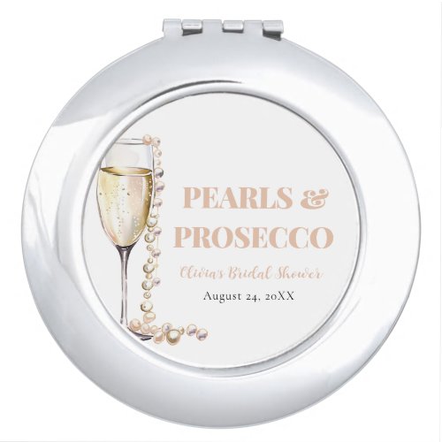 Elegant Gold Pearls and Prosecco Bridal Shower Compact Mirror