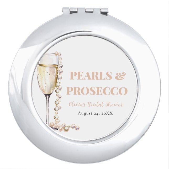 Elegant Gold Pearls and Prosecco Bridal Shower Compact Mirror (Front)