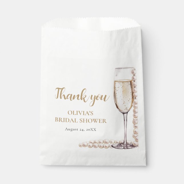 Elegant Gold Pearls and Prosecco Bridal Shower Favor Bag (Front)