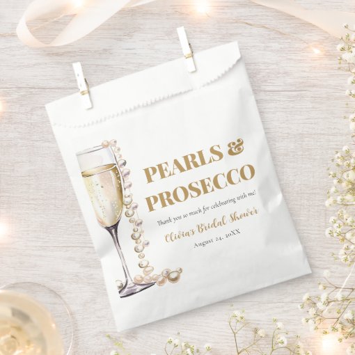 Elegant Gold Pearls and Prosecco Bridal Shower Favor Bag | Zazzle