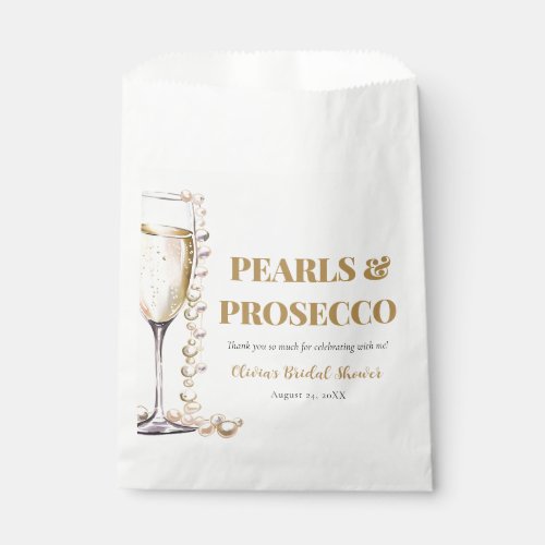 Elegant Gold Pearls and Prosecco Bridal Shower Favor Bag