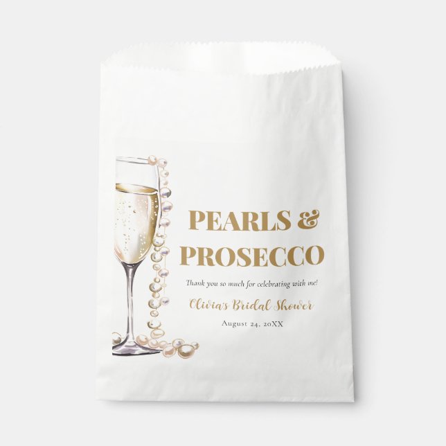 Elegant Gold Pearls and Prosecco Bridal Shower Favor Bag (Front)