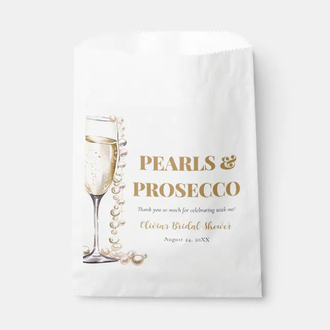 Elegant Gold Pearls and Prosecco Bridal Shower Favor Bag | Zazzle