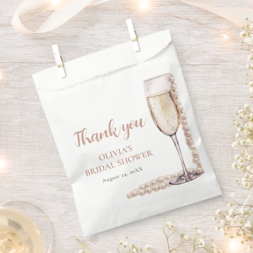 Elegant Gold Pearls and Prosecco Bridal Shower Favor Bag