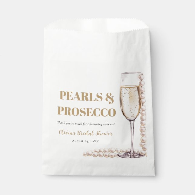Elegant Gold Pearls and Prosecco Bridal Shower Favor Bag (Front)