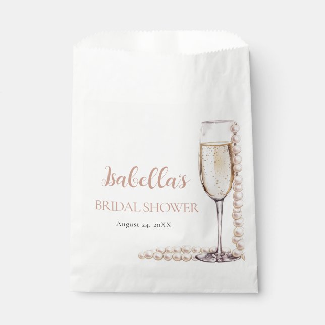 Elegant Gold Pearls and Prosecco Bridal Shower Favor Bag (Front)