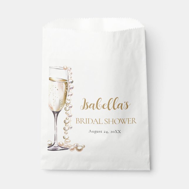 Elegant Gold Pearls and Prosecco Bridal Shower Favor Bag (Front)