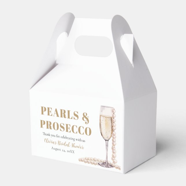 Elegant Gold Pearls and Prosecco Bridal Shower Favor Boxes (Front Side)