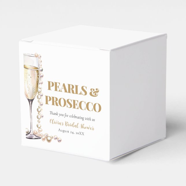 Elegant Gold Pearls and Prosecco Bridal Shower Favor Boxes (Front Side)