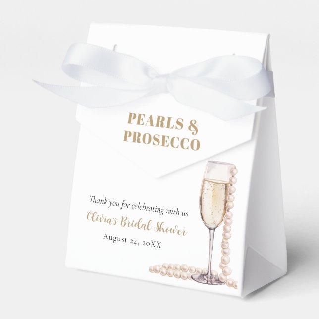 Elegant Gold Pearls and Prosecco Bridal Shower Favor Boxes (Front Side)