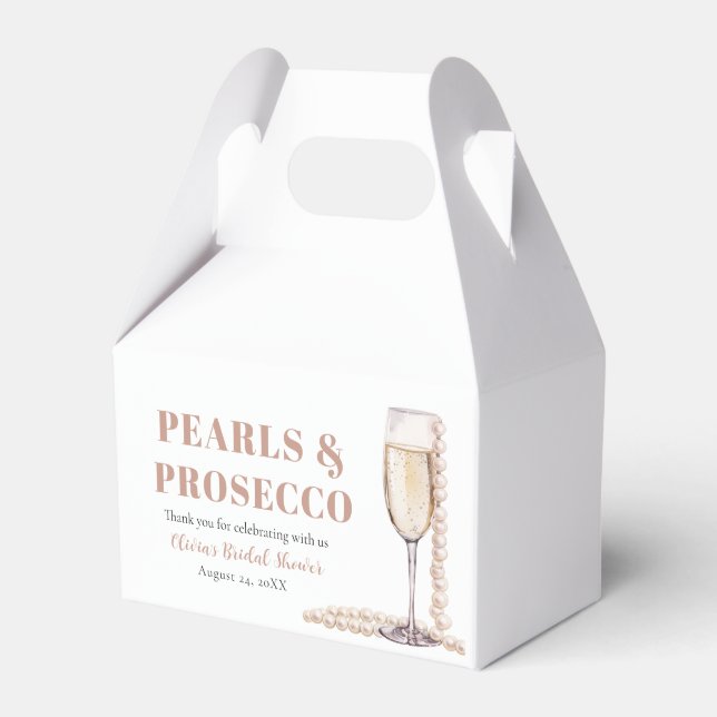 Elegant Gold Pearls and Prosecco Bridal Shower Favor Boxes (Front Side)