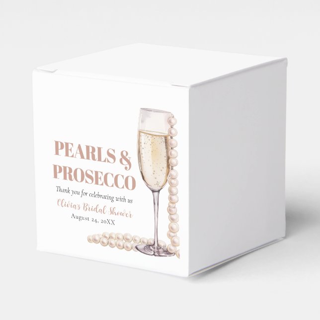 Elegant Gold Pearls and Prosecco Bridal Shower Favor Boxes (Front Side)