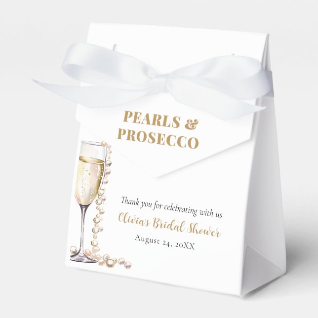 Elegant Gold Pearls and Prosecco Bridal Shower Favor Boxes (Front Side)