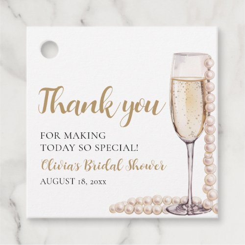 Elegant Gold Pearls and Prosecco Bridal Shower Favor Tags