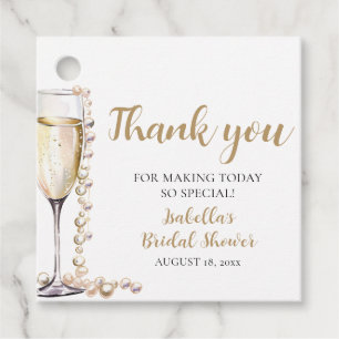 Elegant Gold Pearls and Prosecco Bridal Shower Favor Tags
