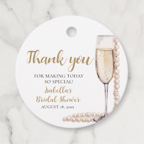 Elegant Gold Pearls and Prosecco Bridal Shower Favor Tags