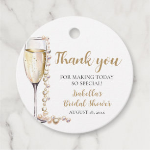 Elegant Gold Pearls and Prosecco Bridal Shower Favor Tags