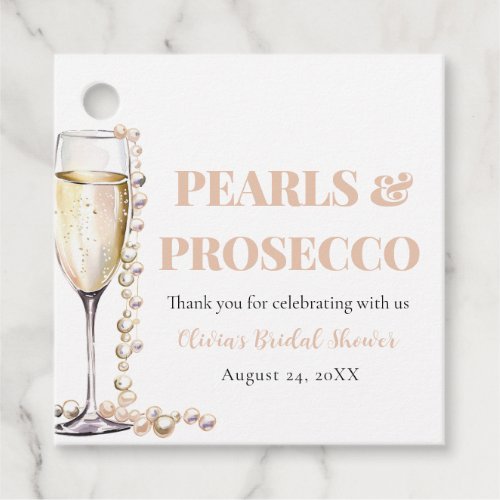 Elegant Gold Pearls and Prosecco Bridal Shower Favor Tags