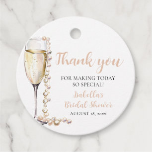 Elegant Gold Pearls and Prosecco Bridal Shower Favor Tags