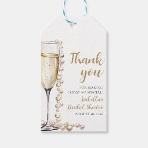 Elegant Gold Pearls and Prosecco Bridal Shower Gift Tags