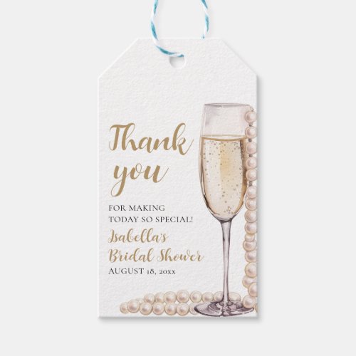 Elegant Gold Pearls and Prosecco Bridal Shower Gift Tags