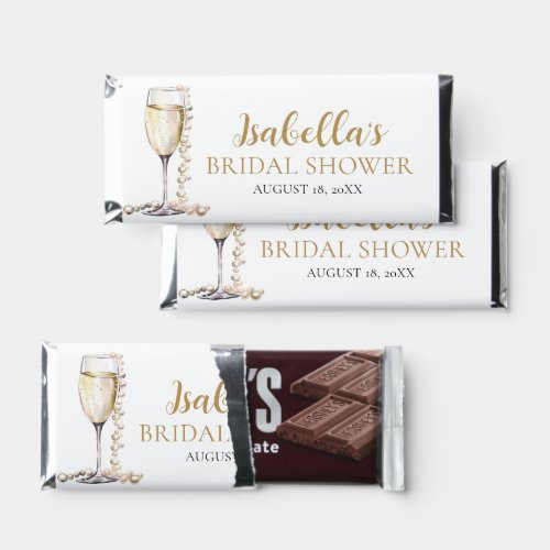 Elegant Gold Pearls and Prosecco Bridal Shower Hershey Bar Favors