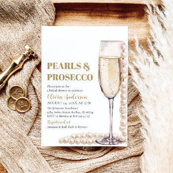 Elegant Gold Pearls And Prosecco Bridal Shower Invitation by OhiaLehuaStore at Zazzle