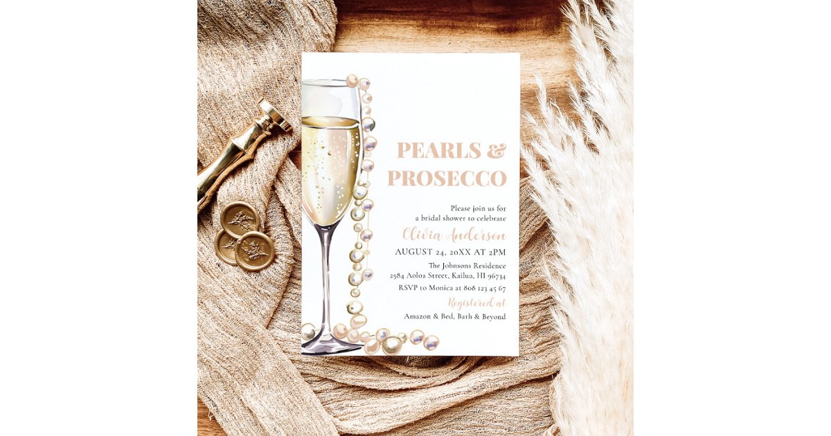 Elegant Gold Pearls and Prosecco Bridal Shower Invitation | Zazzle