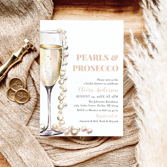 Elegant Gold Pearls and Prosecco Bridal Shower Invitation | Zazzle