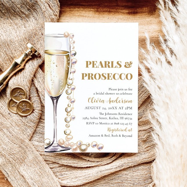 Elegant Gold Pearls and Prosecco Bridal Shower Invitation (Creator Uploaded)