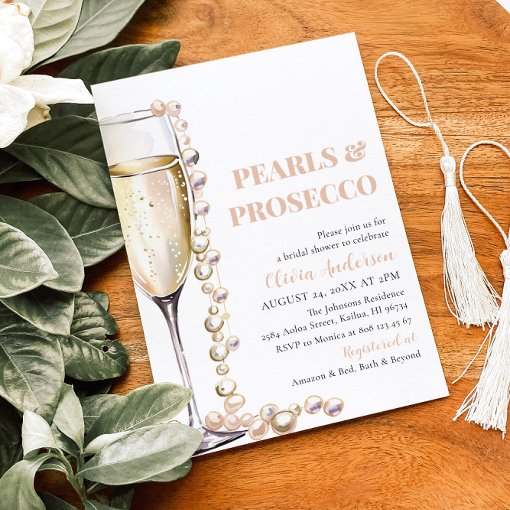 Elegant Gold Pearls And Prosecco Bridal Shower Invitation 