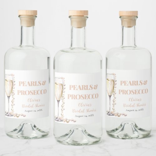 Elegant Gold Pearls and Prosecco Bridal Shower Liquor Bottle Label