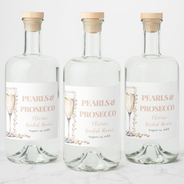 Elegant Gold Pearls and Prosecco Bridal Shower Liquor Bottle Label (Bottles)