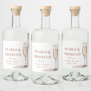 Elegant Gold Pearls and Prosecco Bridal Shower Liquor Bottle Label