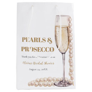 Elegant Gold Pearls and Prosecco Bridal Shower Medium Gift Bag
