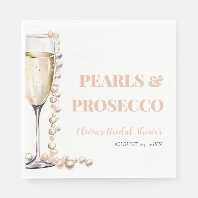 Elegant Gold Pearls and Prosecco Bridal Shower Napkins (Front)
