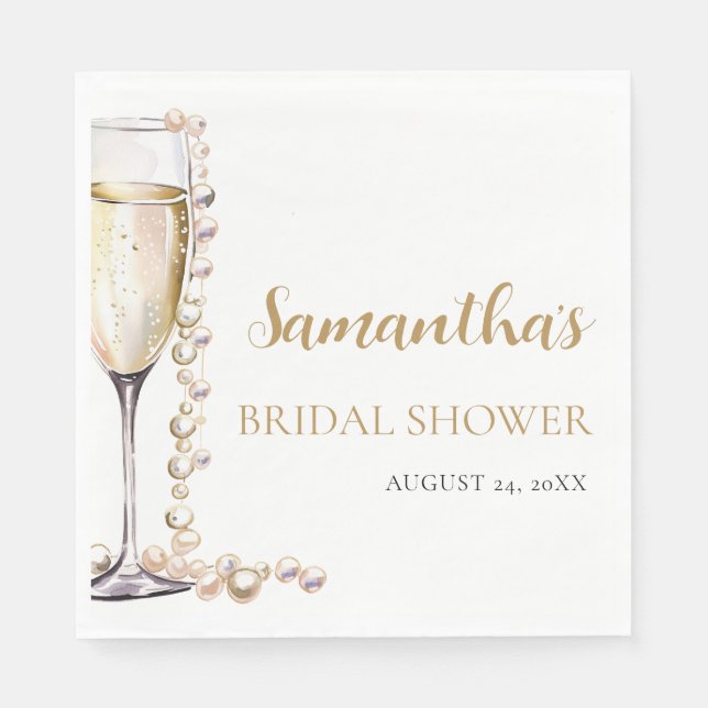 Elegant Gold Pearls and Prosecco Bridal Shower Napkins (Front)
