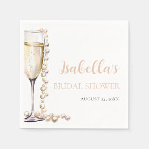 Elegant Gold Pearls and Prosecco Bridal Shower Napkins