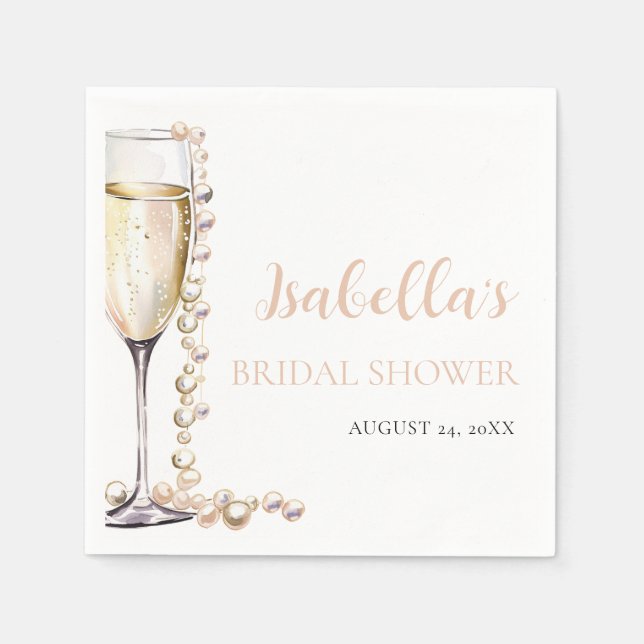 Elegant Gold Pearls and Prosecco Bridal Shower Napkins (Front)