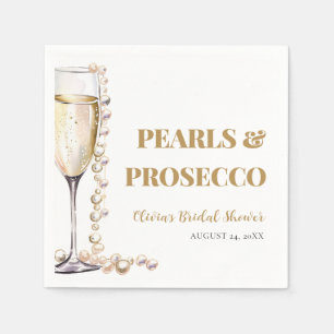 Elegant Gold Pearls and Prosecco Bridal Shower Napkins