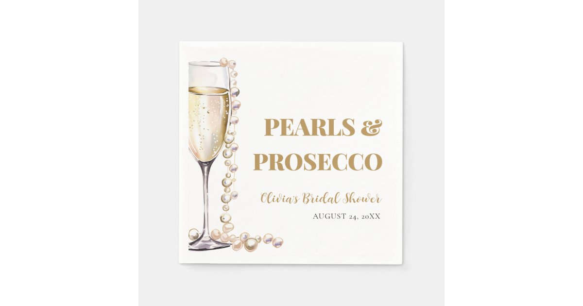Elegant Gold Pearls and Prosecco Bridal Shower Napkins | Zazzle
