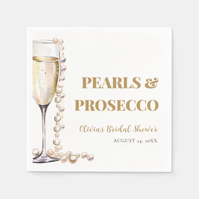 Elegant Gold Pearls and Prosecco Bridal Shower Napkins (Front)