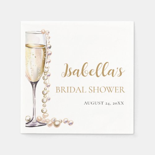 Elegant Gold Pearls and Prosecco Bridal Shower Napkins