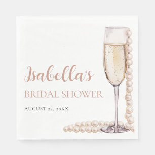 Elegant Gold Pearls and Prosecco Bridal Shower Napkins