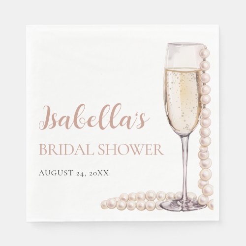 Elegant Gold Pearls and Prosecco Bridal Shower Napkins