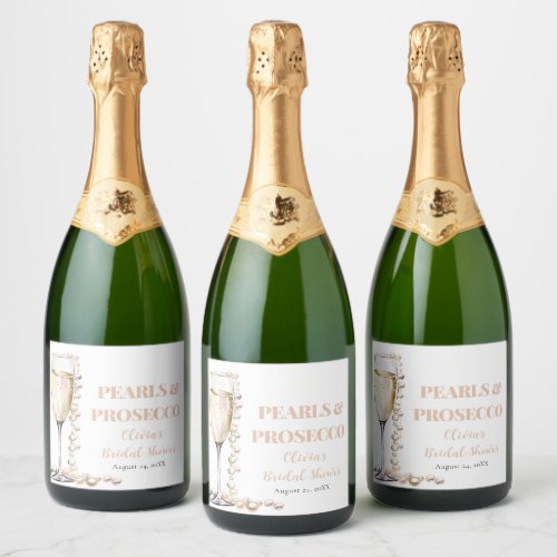 Elegant Gold Pearls and Prosecco Bridal Shower Sparkling Wine Label